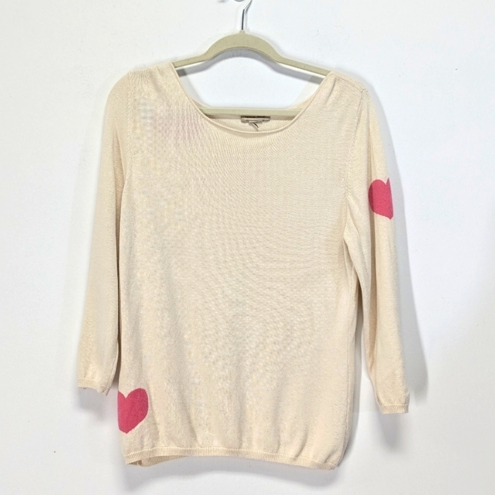 Vertical Design Cream Cashmere Pink Heart-Embellished Sweater M Twee